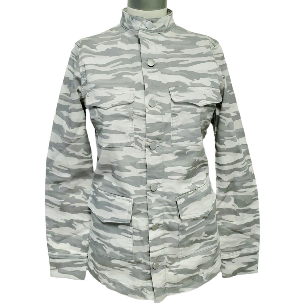 L'AGENCE Dakota military camo button up shacket mock neck utility jacket S NEW